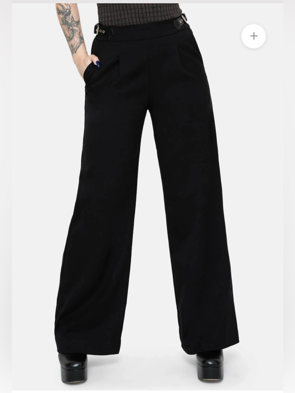 NWT Disturbia Nightingale Buckle Black Wide Leg Trousers Sz 16